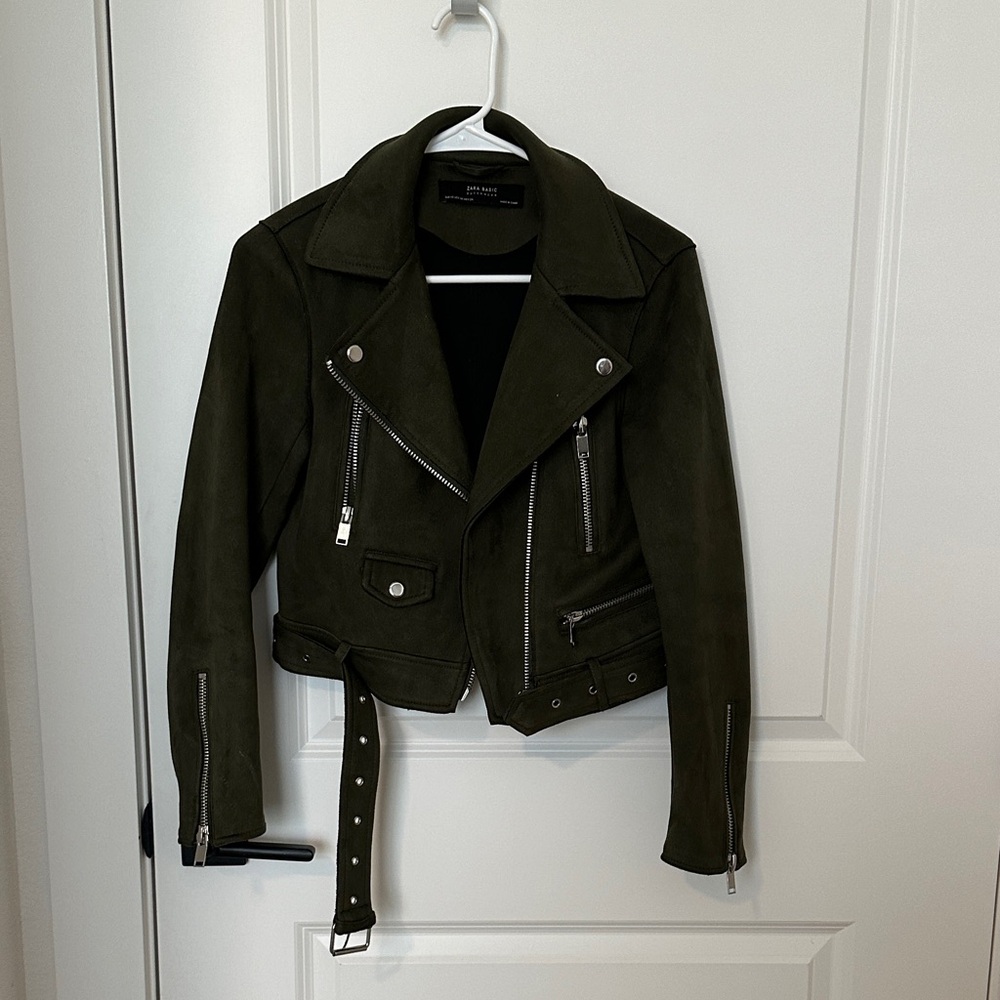 Zara Dark Green Leather Jacket